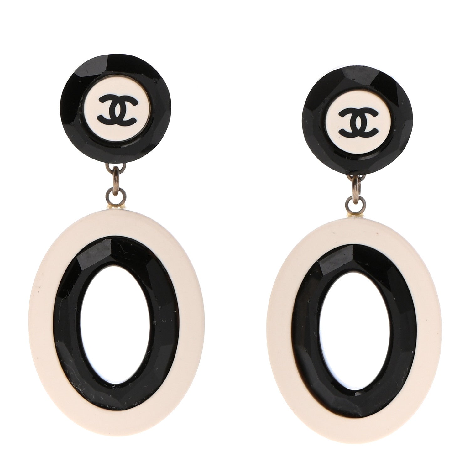Chanel Resin CC Drop Earrings Black White 1 of 5
