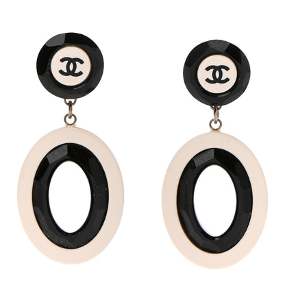 Chanel Resin CC Drop Earrings Black White 1 of 5