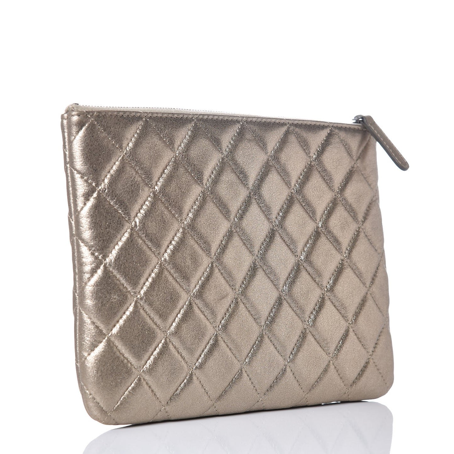 Metallic Lambskin Quilted Medium Cosmetic Case Gold