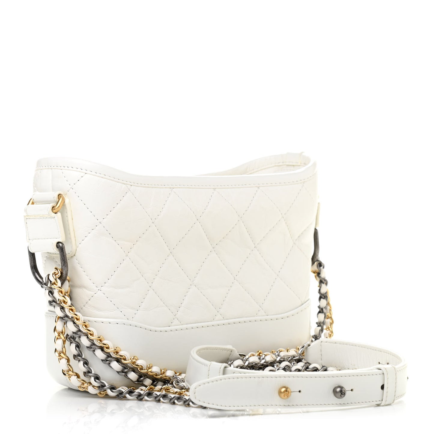 Aged Calfskin Quilted Small Gabrielle Hobo White