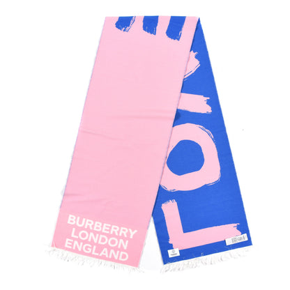 Burberry Wool Silk Love Logo Scarf Blue 2 of 4