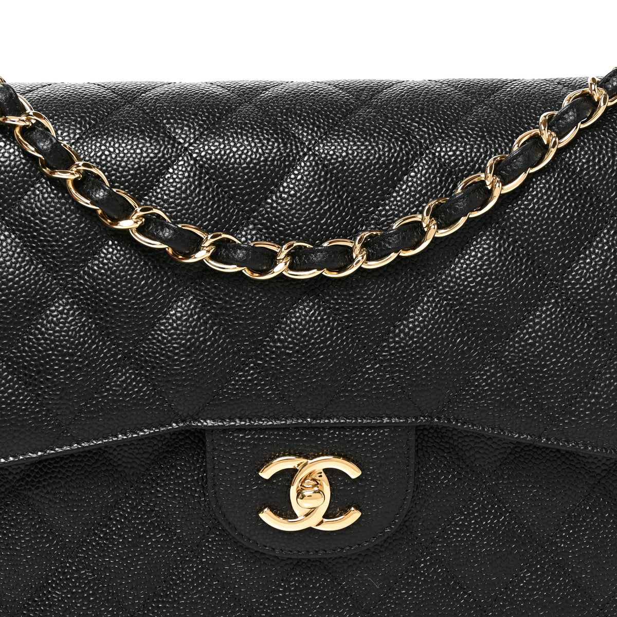 Caviar Quilted Jumbo Double Flap Black