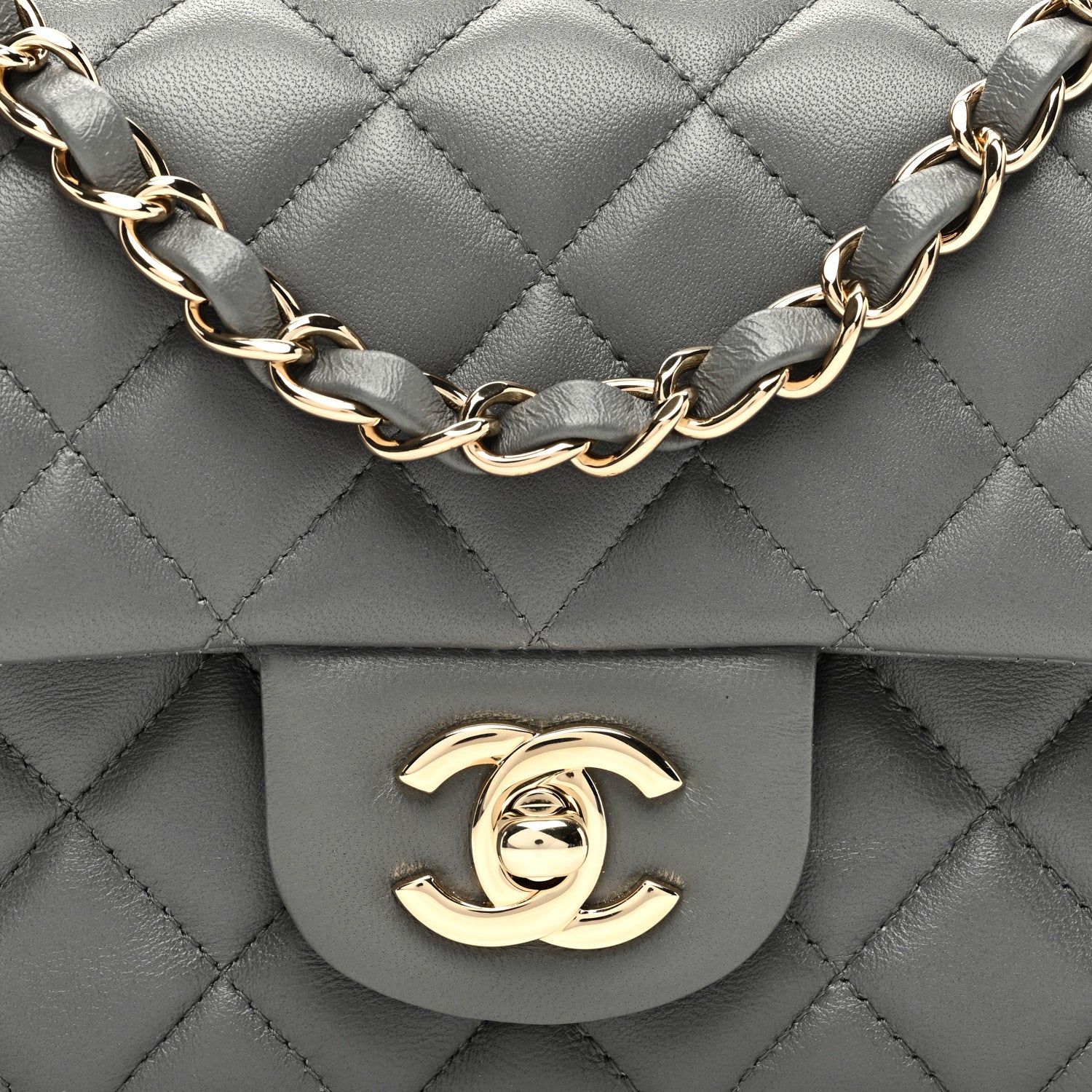 Chanel Lambskin Quilted Mini Rectangular Flap Dark Grey 8 of 11