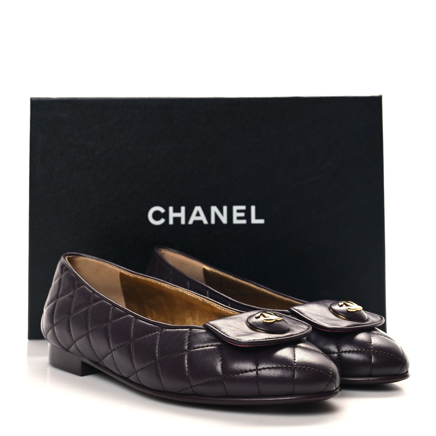 Chanel Lambskin Quilted CC Ballerina Flats 37 Dark Purple 9 of 9