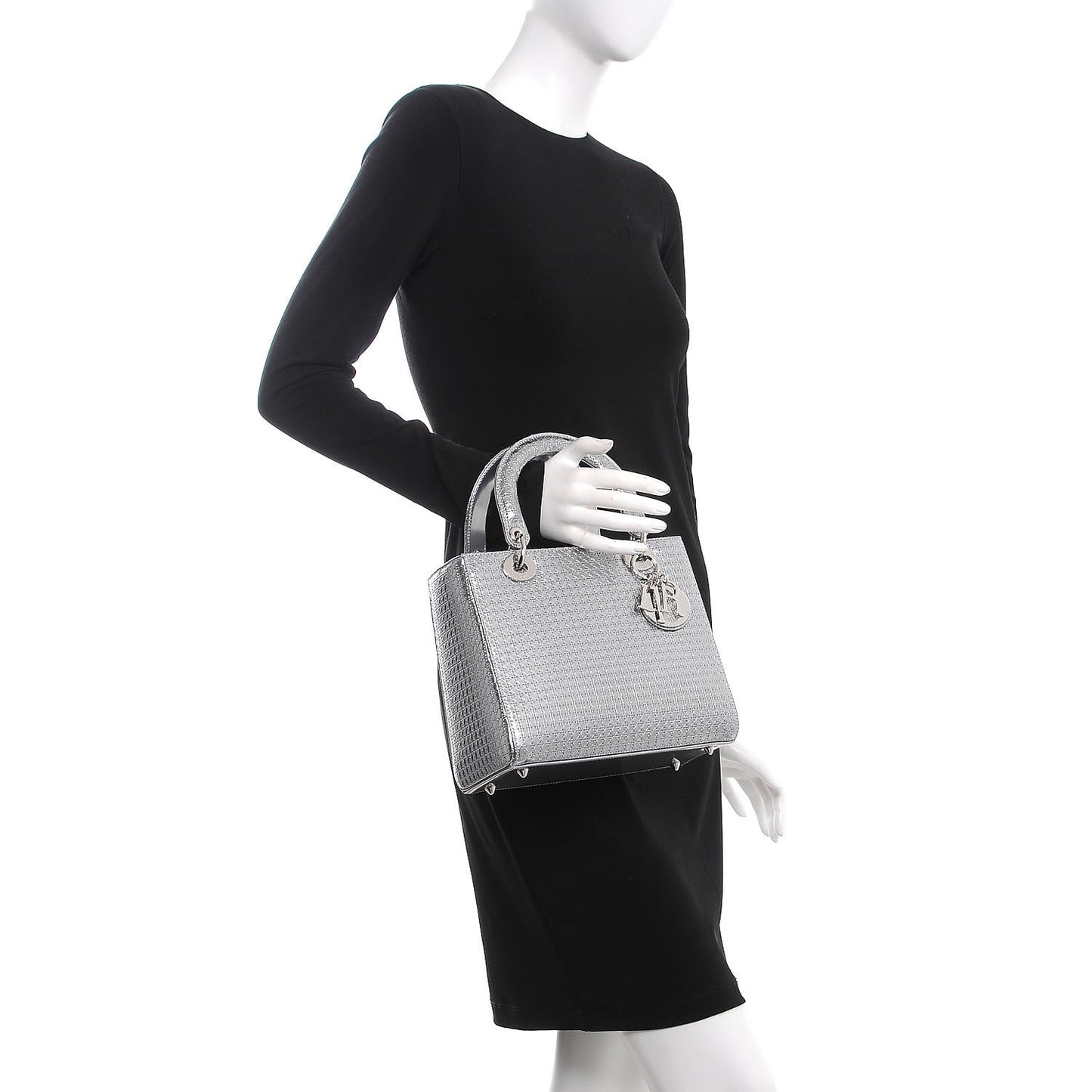 Metallic Patent Micro-Cannage Medium Lady Dior Silver