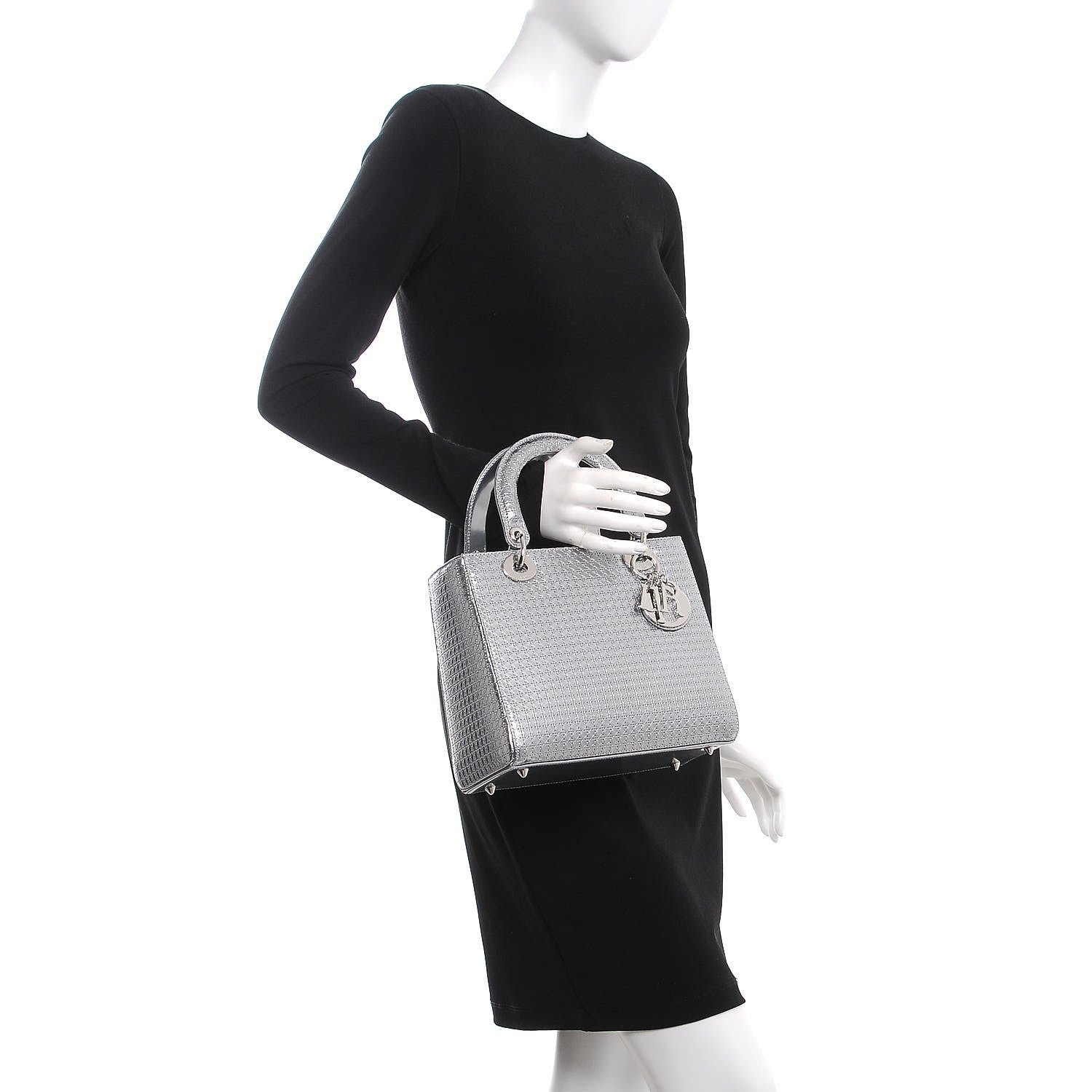 Christian Dior Metallic Patent Micro-Cannage Medium Lady Dior Silver 3 of 8