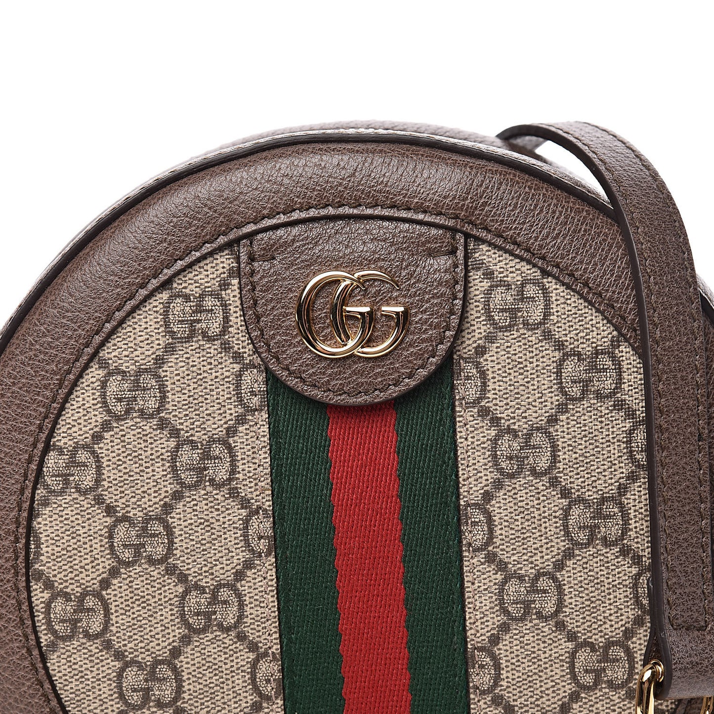 GG Supreme Monogram Web Mini Ophidia Round Shoulder Bag Brown