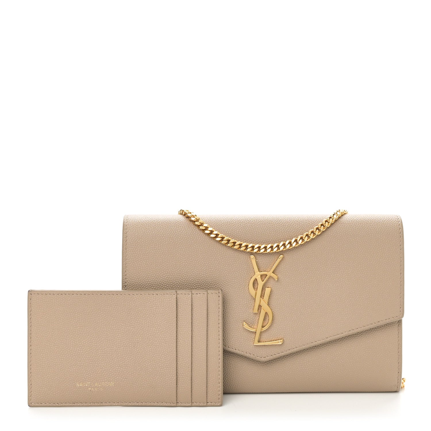 Saint Laurent Grain De Poudre Monogram Uptown Chain Wallet Taupe 3 of 11