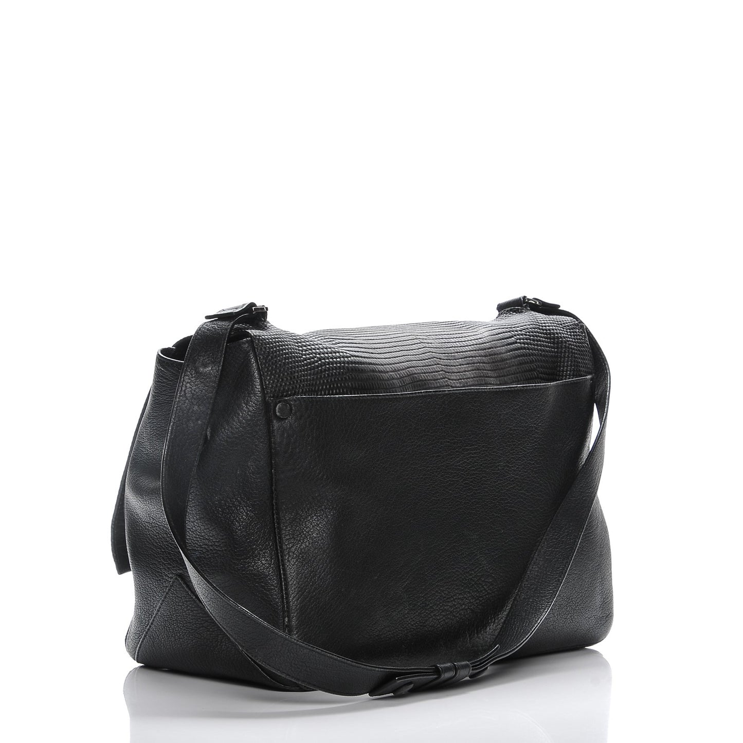 Calfskin Lizard Embossed Large Courier Bag Black