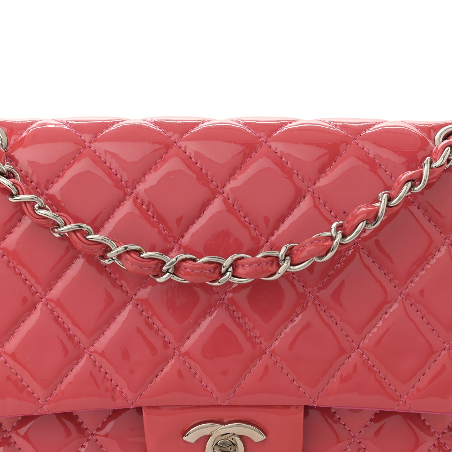 Patent Quilted Medium Double Flap Pink