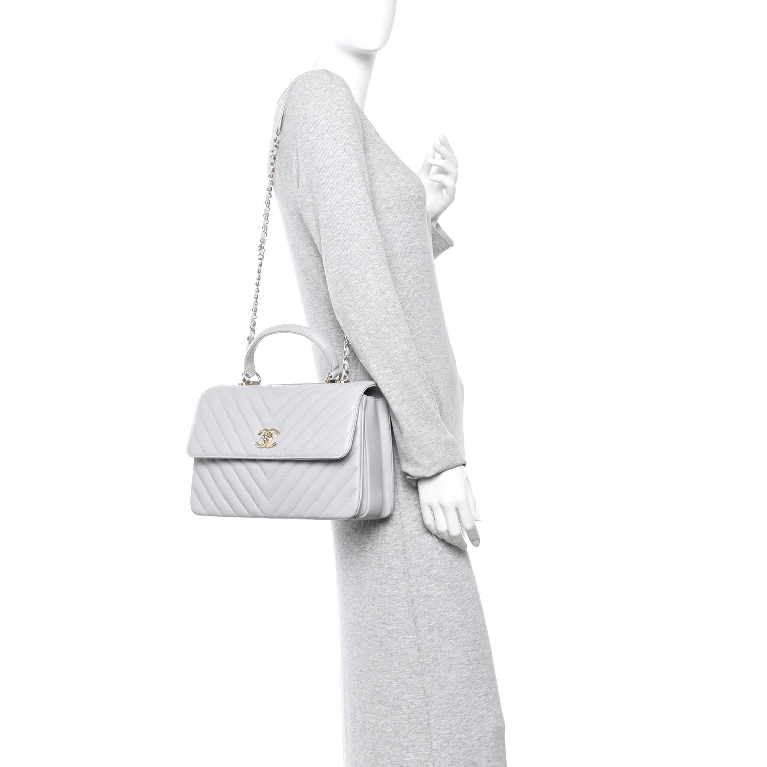 Chanel Lambskin Chevron Quilted Medium Trendy CC Dual Handle Flap Bag Grey 2 of 10