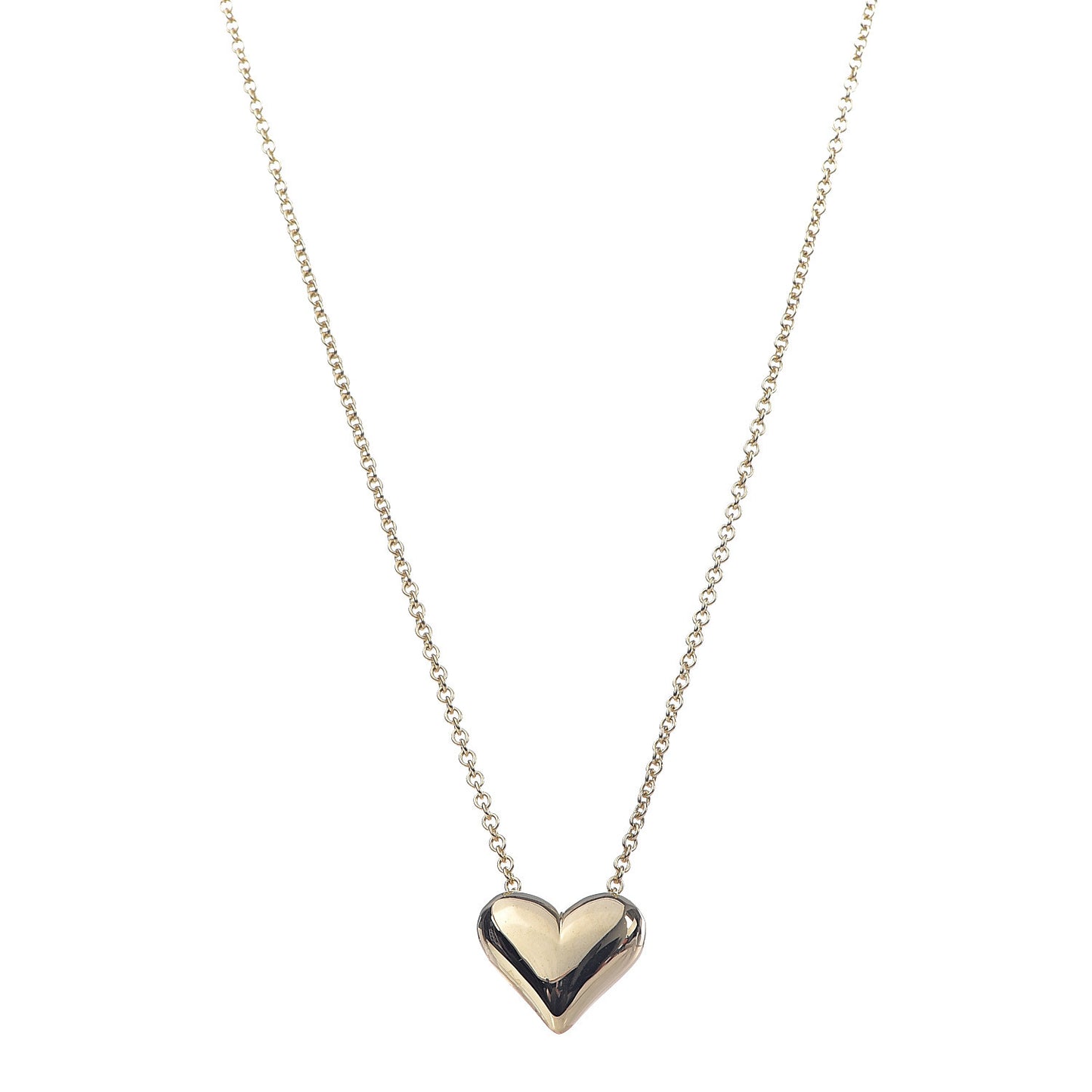 18K Yellow Gold Large Puff Heart Pendant Necklace