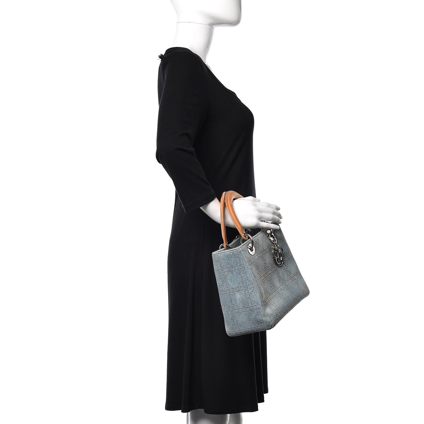 Denim Cannage Studded Medium Lady Dior Blue