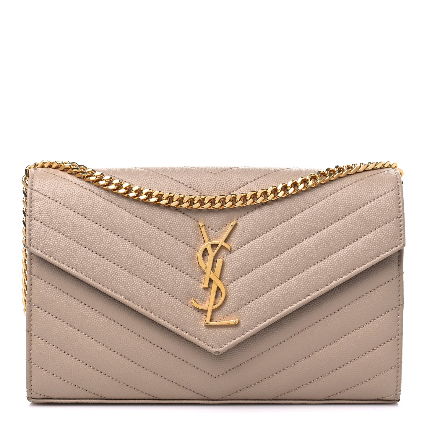 Grain De Poudre Matelasse Chevron Monogram Chain Wallet Nude Powder