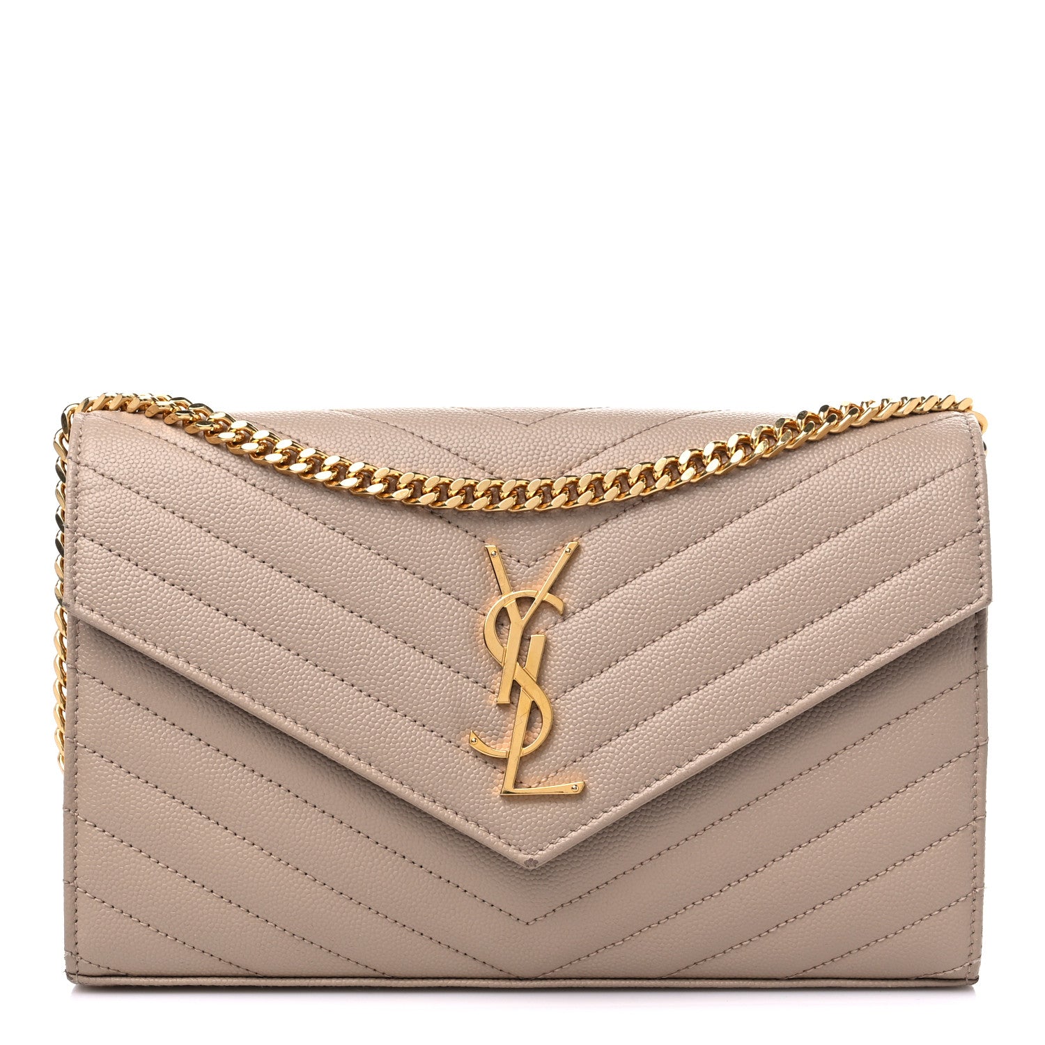 Saint Laurent Grain De Poudre Matelasse Chevron Monogram Chain Wallet Nude Powder 1 of 9