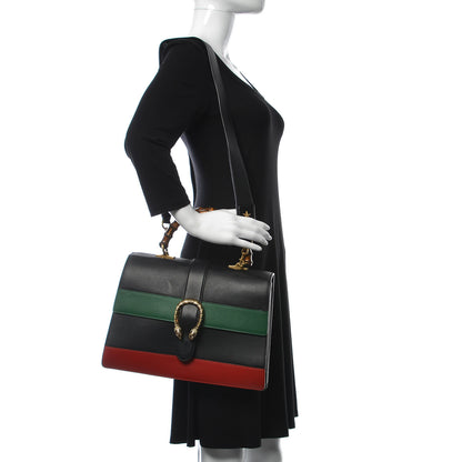 Gucci Calfskin Bamboo Web Large Dionysus Top Handle Bag Black Bright Evergreen Hibiscus Red 2 of 11