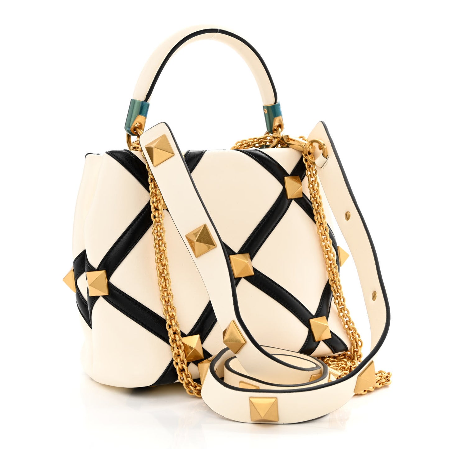 Nappa Small Roman Stud The Handle Bag Ivory Black
