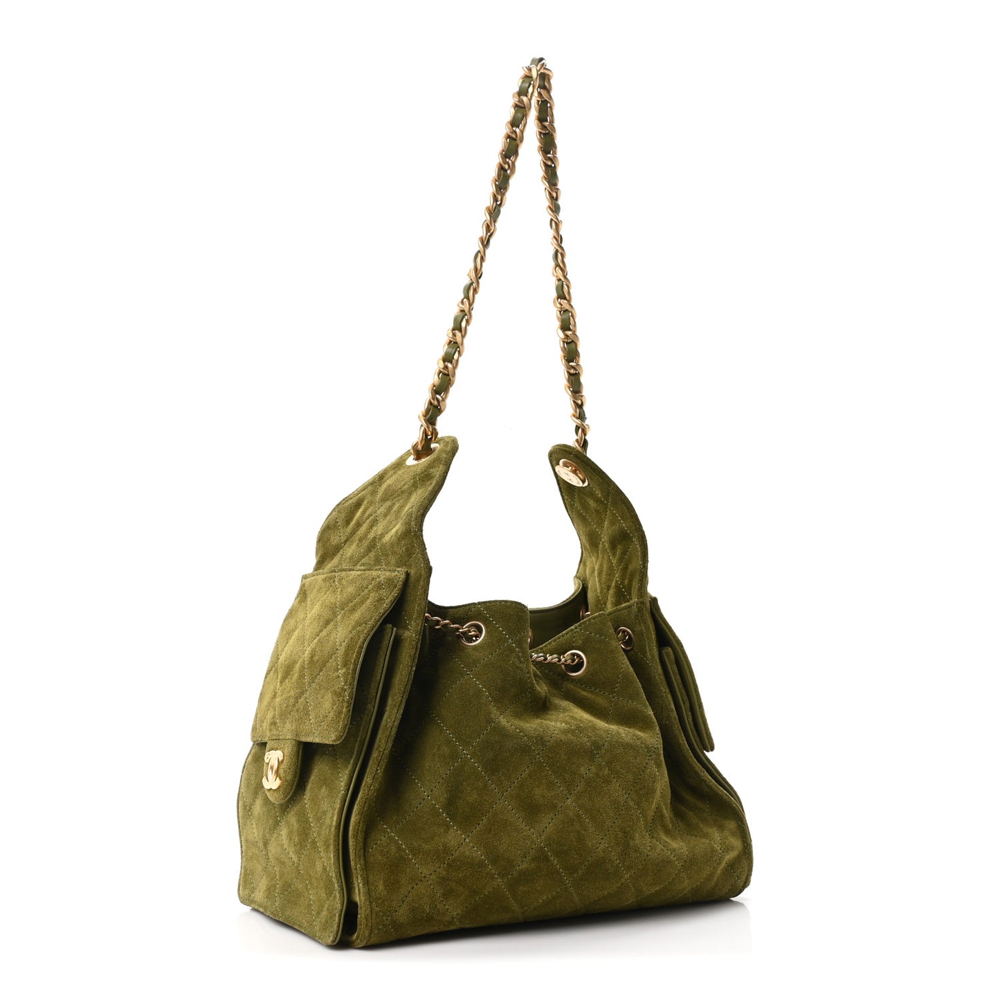 Suede Quilted Small Chanel 25 Handbag Khaki