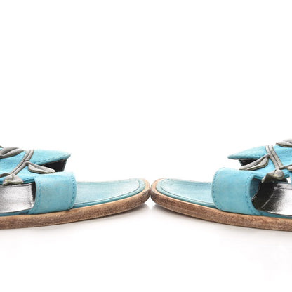 Hermes Suede Goatskin Nappa Oran Laurier Sandals 37 Bleu Thalassa Khaki 12 of 15