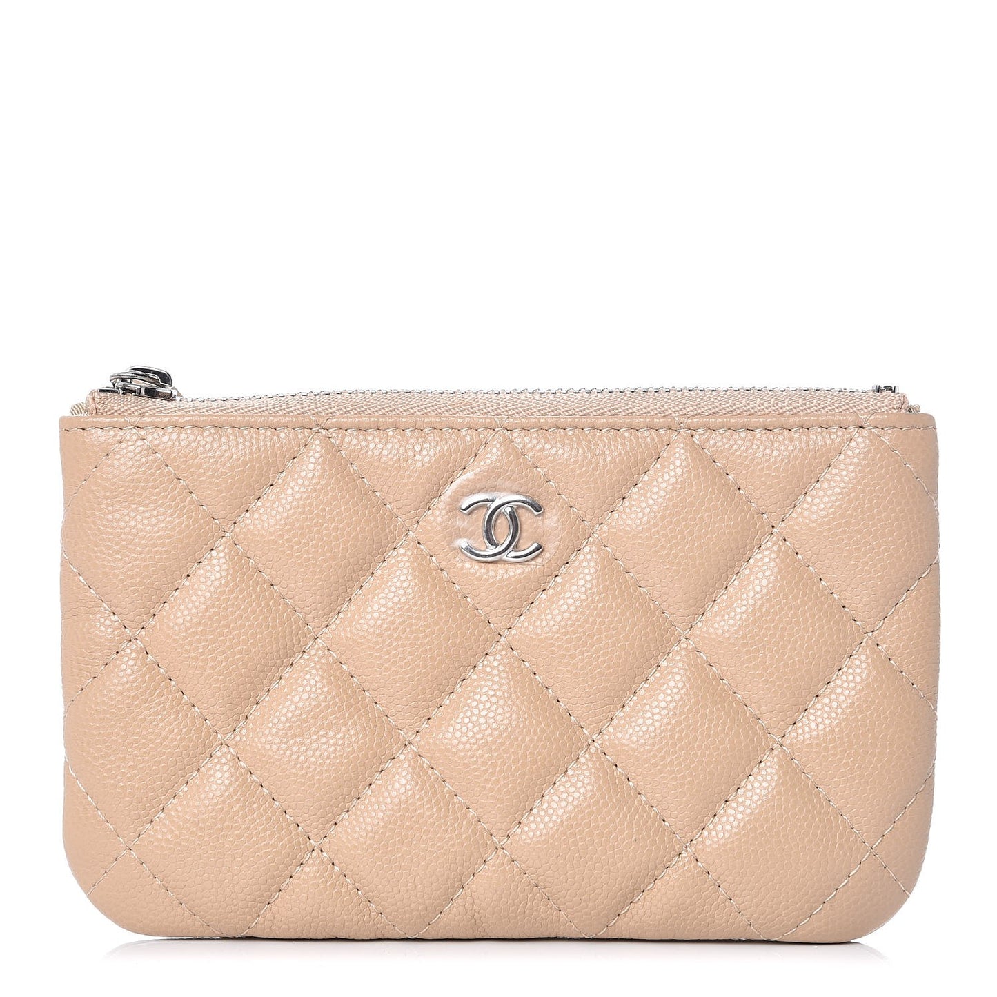 Caviar Quilted Small Cosmetic Case Beige