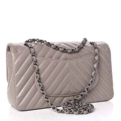 Chanel Iridescent Calfskin Chevron Quilted Medium Double Flap Grey 3 of 11