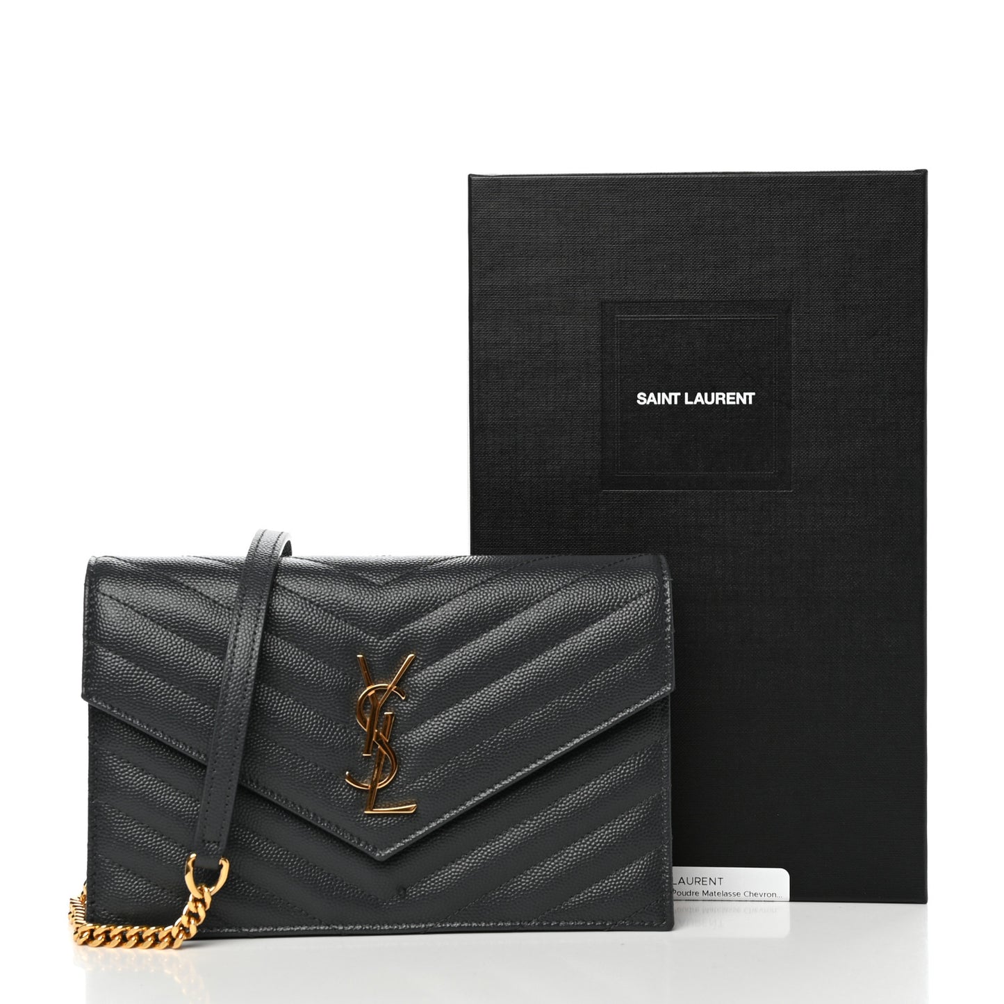Grain De Poudre Matelasse Chevron Monogram Envelope Chain Wallet Dark Smog