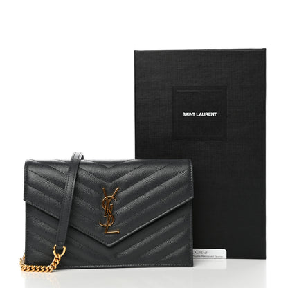Saint Laurent Grain De Poudre Matelasse Chevron Monogram Envelope Chain Wallet Dark Smog 10 of 11