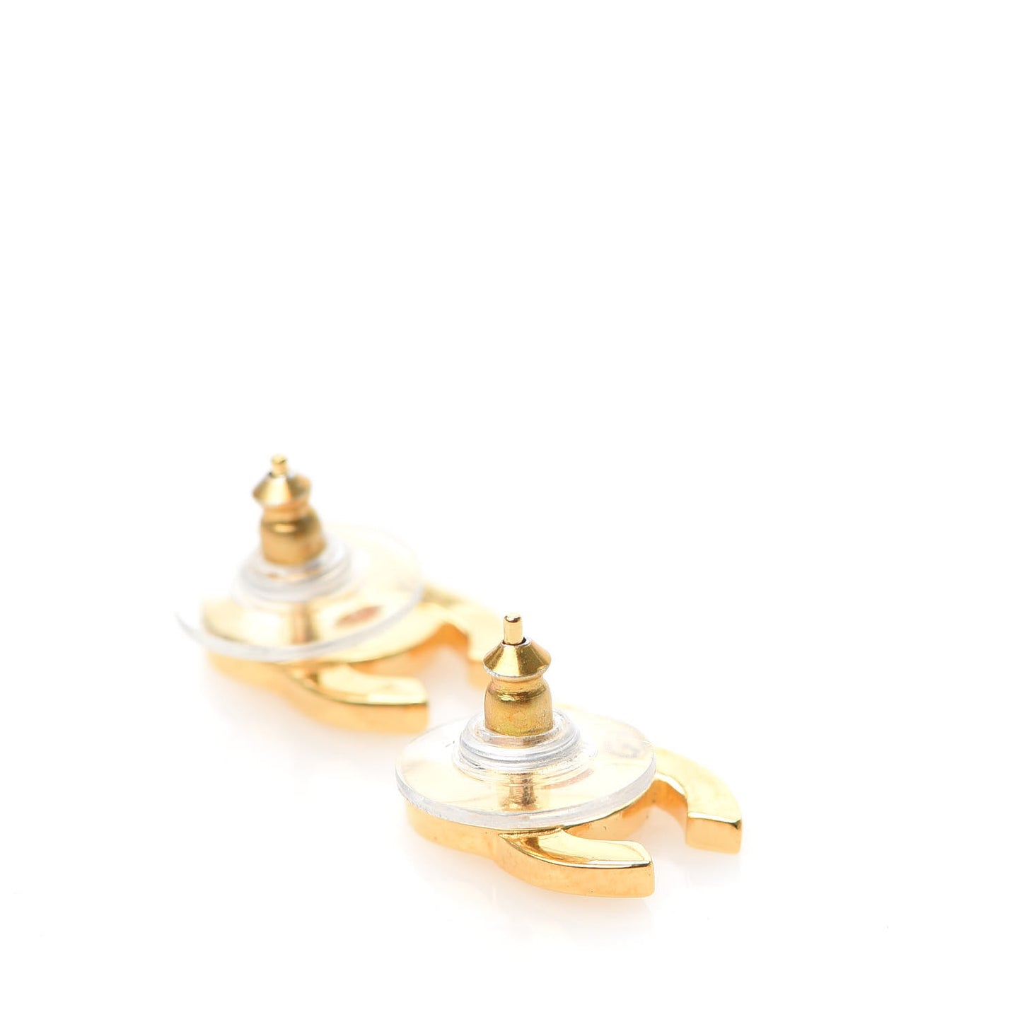 Metal CC Paris Button Stud Earrings Gold