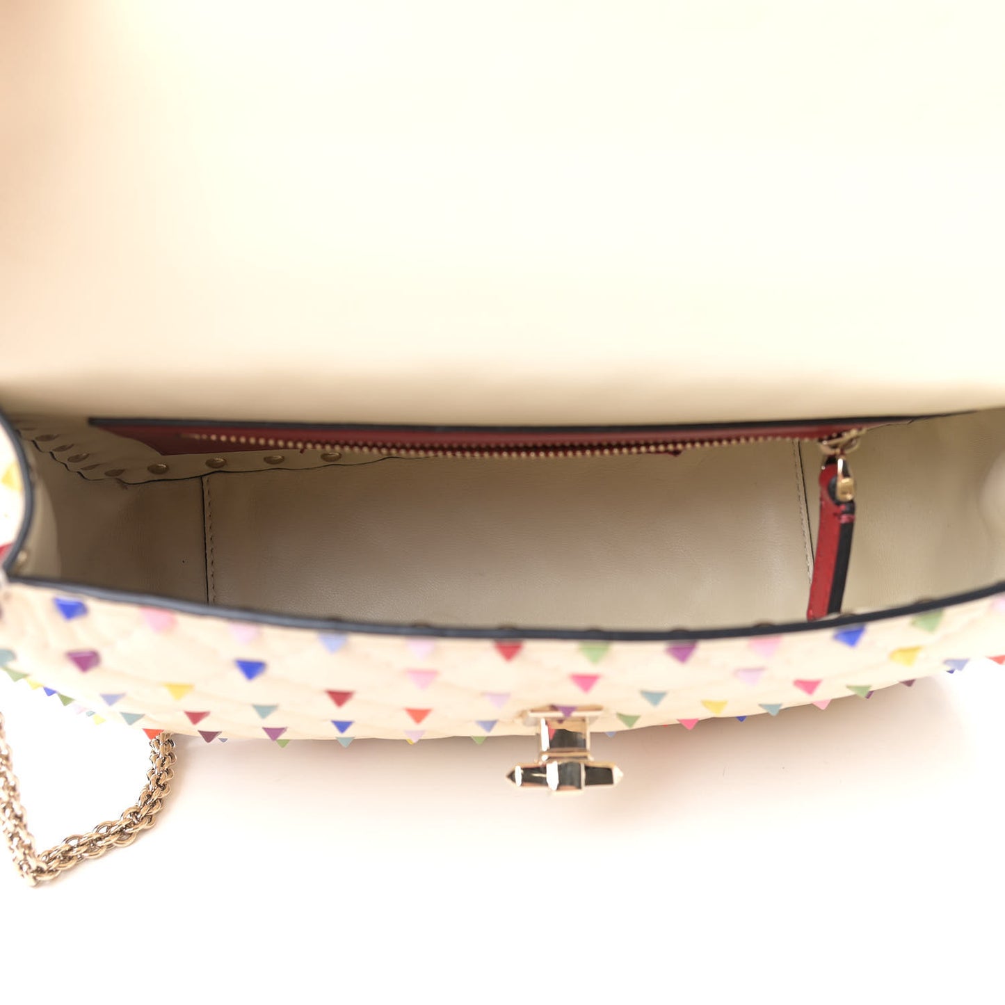 Lambskin Medium Rockstud Spike Shoulder Bag Ivory Multicolor