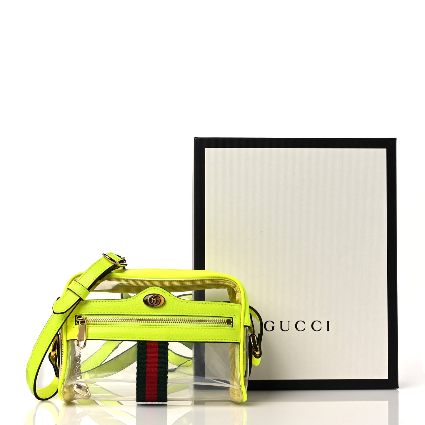 Vinyl Web Mini Ophidia Transparent Shoulder Bag Yellow Fluo