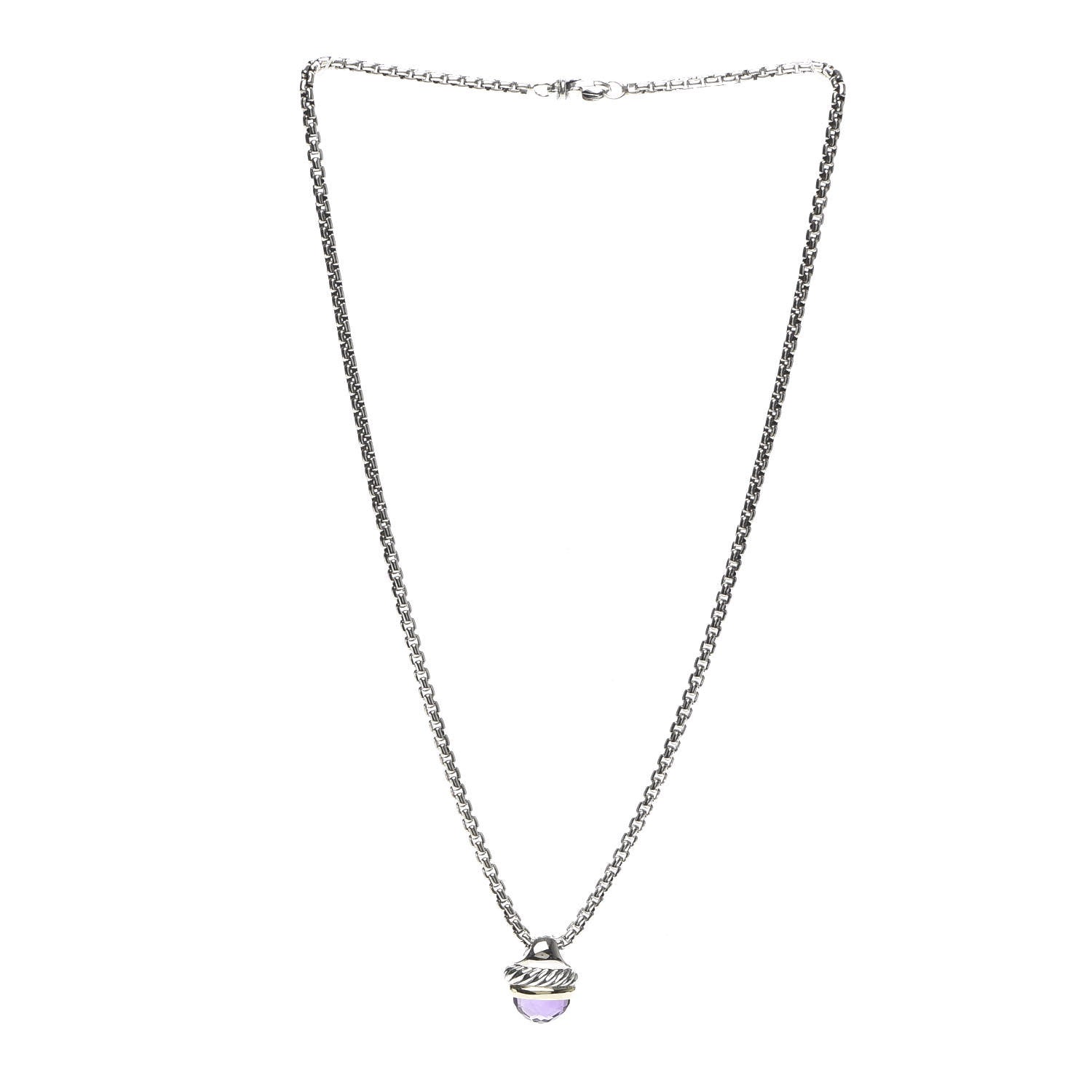 David Yurman Sterling Silver 14K Yellow Gold Amethyst 10mm Acorn Pendant Necklace 3 of 5