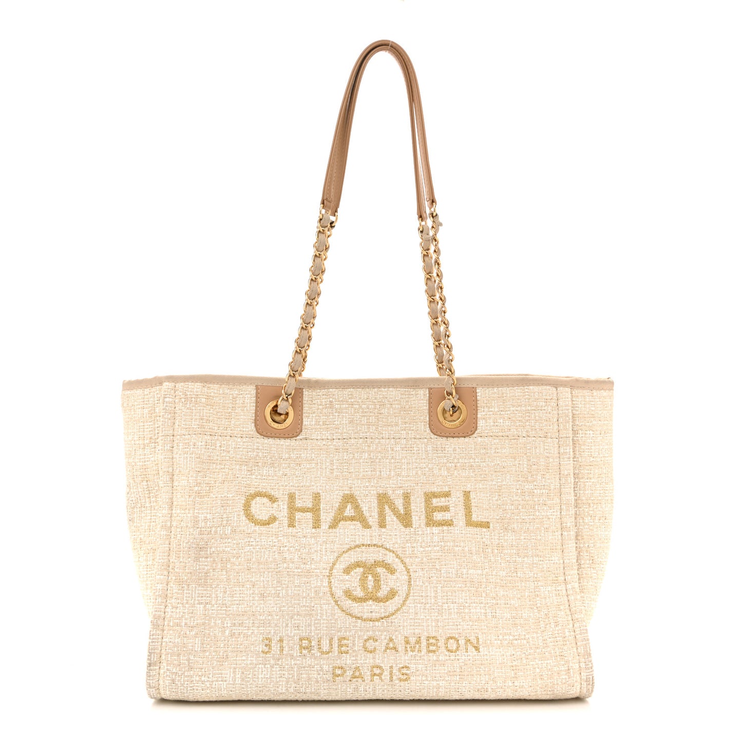 Lurex Boucle Small Deauville Tote Ivory