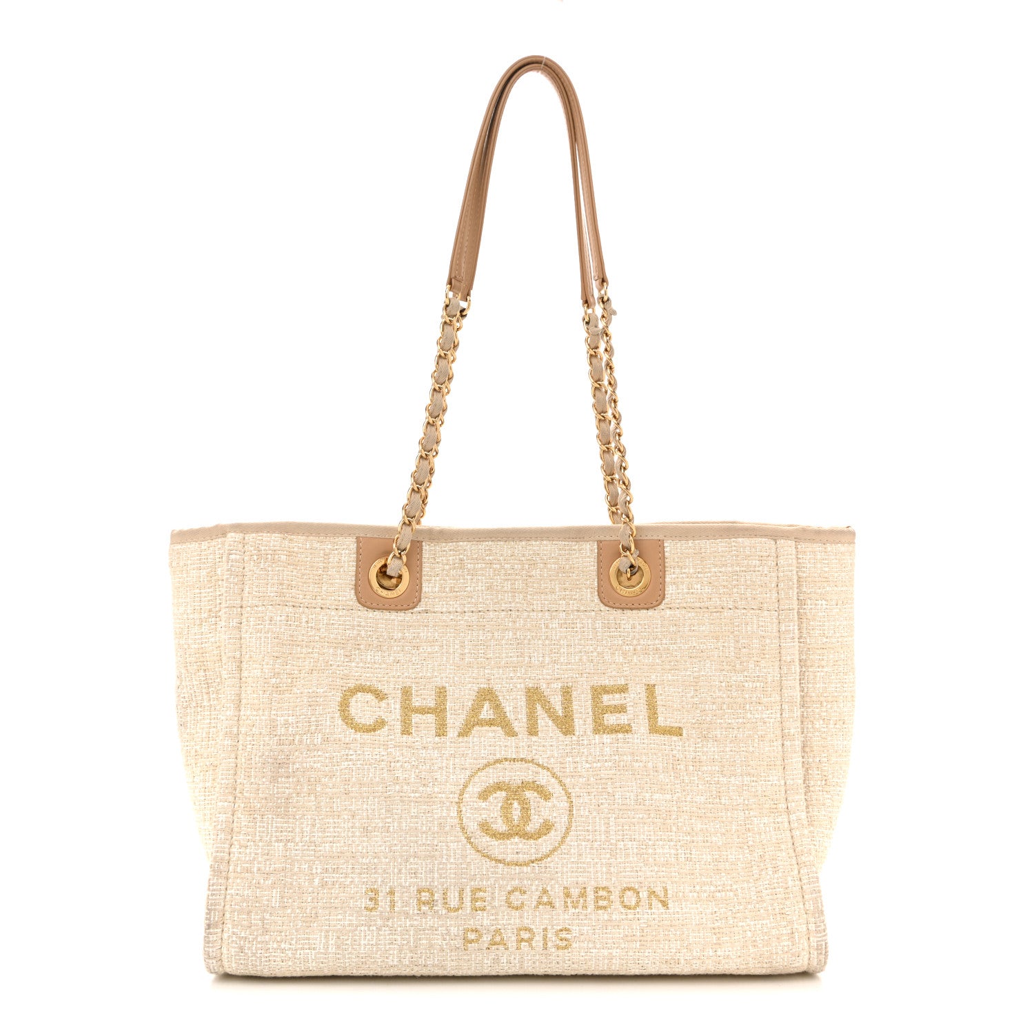 Chanel Lurex Boucle Small Deauville Tote Ivory 1 of 15