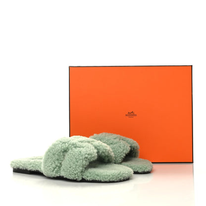 Hermes Woolskin Oran Sandals 39 Vert D’Eau 8 of 8