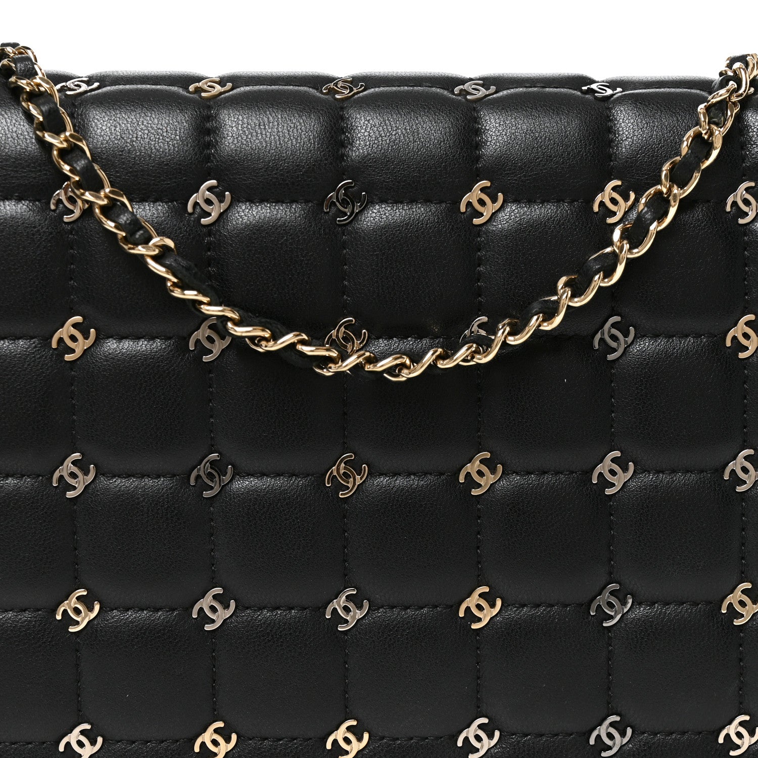 Chanel Lambskin Chocolate Bar Piercing CC Studded Small Chain Flap Bag Black 7 of 9