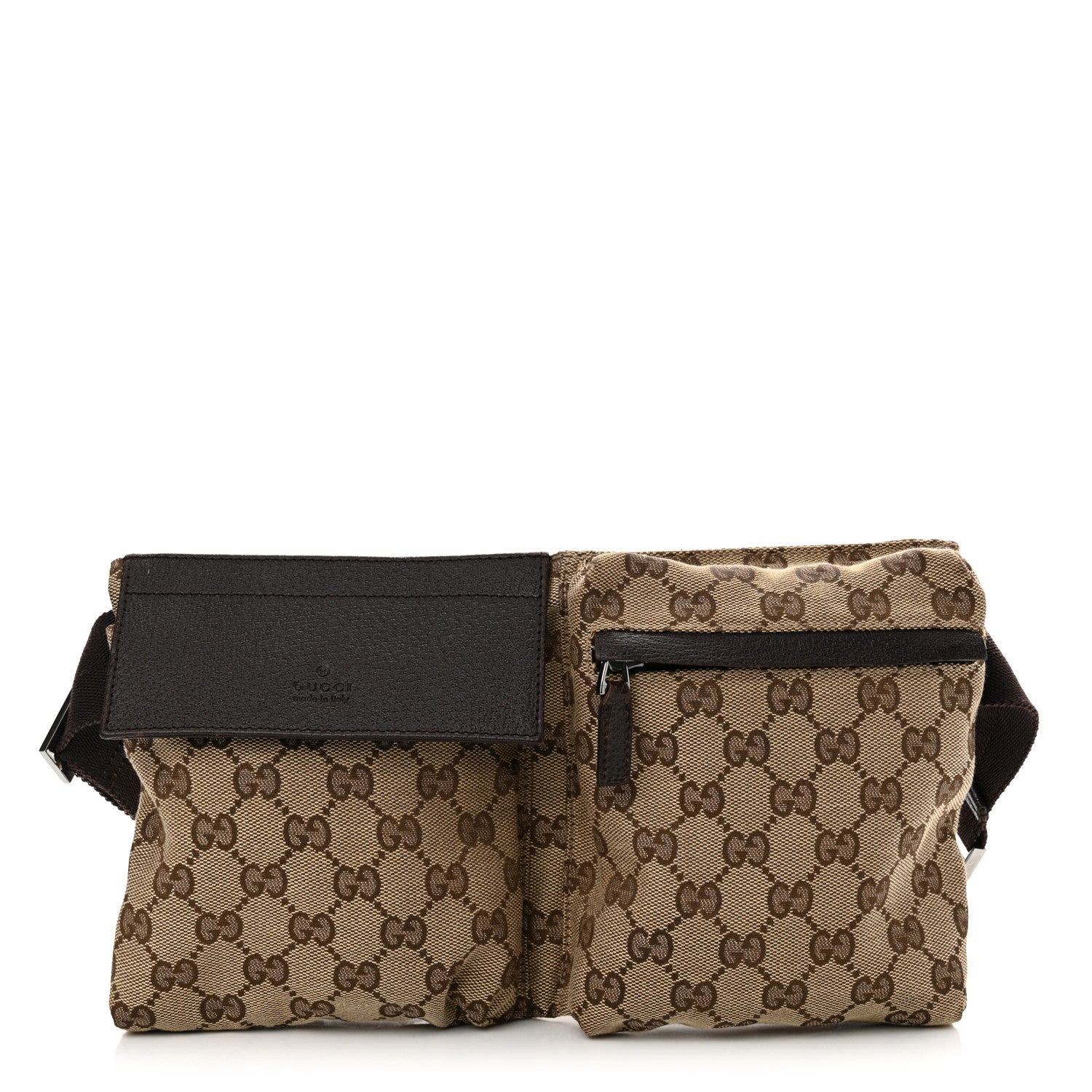 Gucci GG Monogram Double Pocket Belt Bag Dark Brown 1 of 10