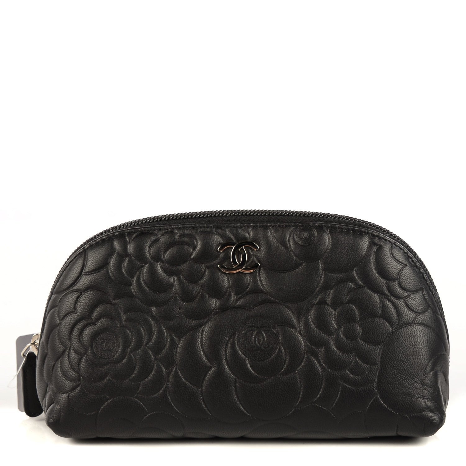 Chanel Lambskin Camellia Embossed Cosmetic Case Black 1 of 8