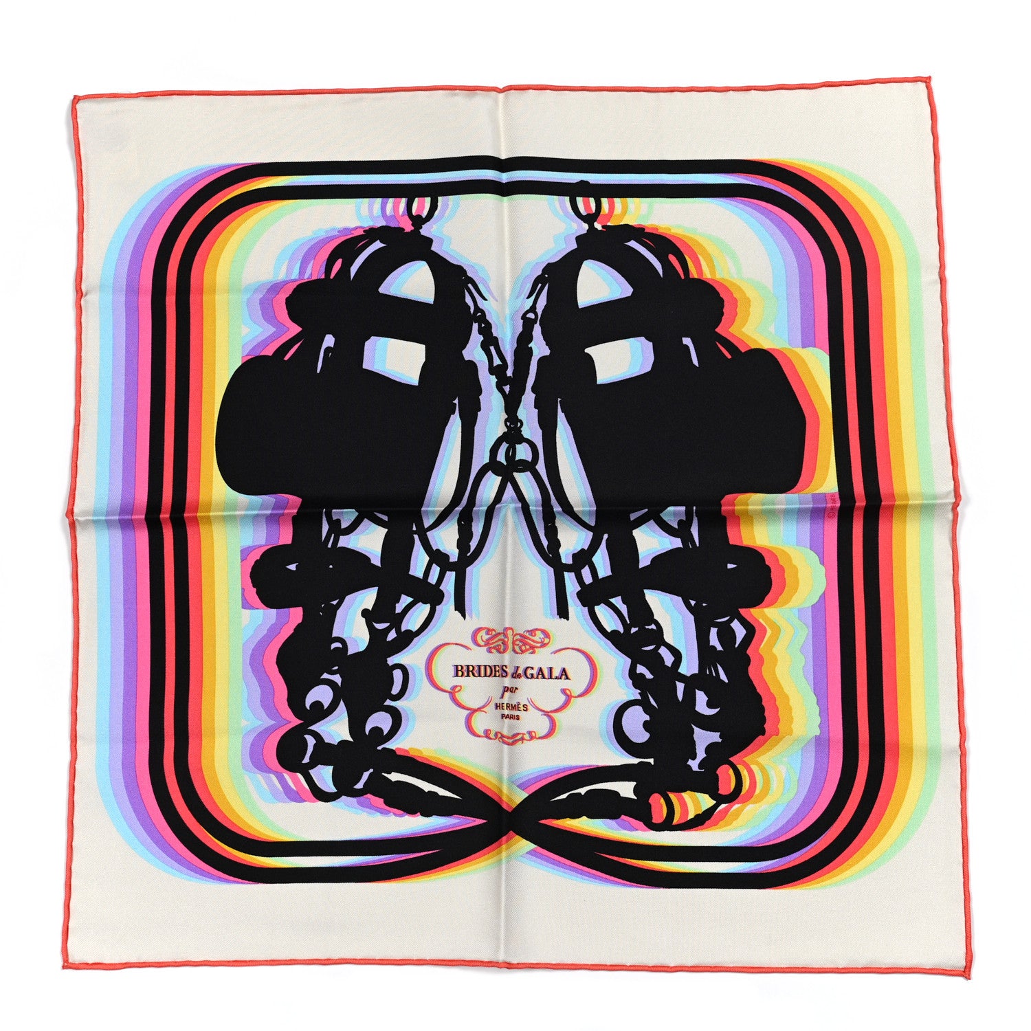 Hermes Silk Brides De Gala Shadow Pocket Square Creme Black Rose Fluo 1 of 4