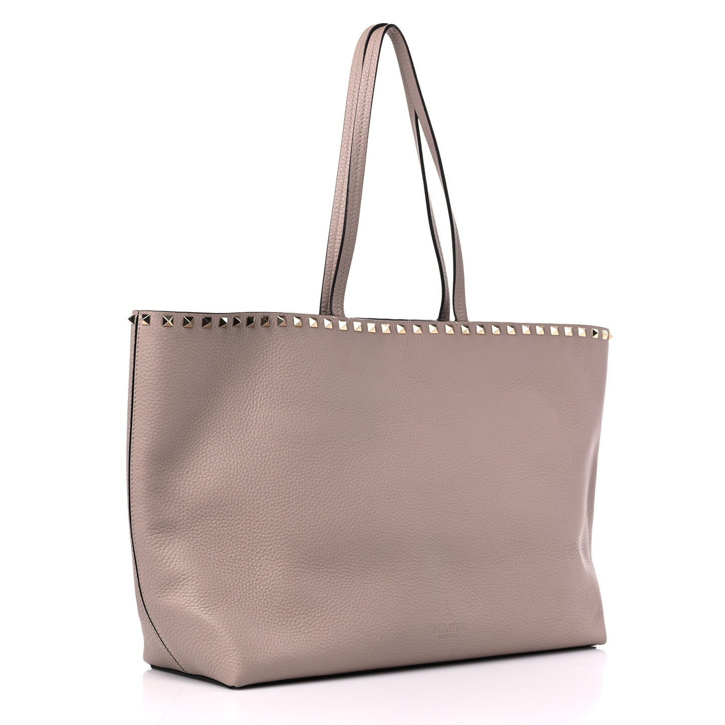 Grained Calfskin Rockstud Shoulder Tote Poudre