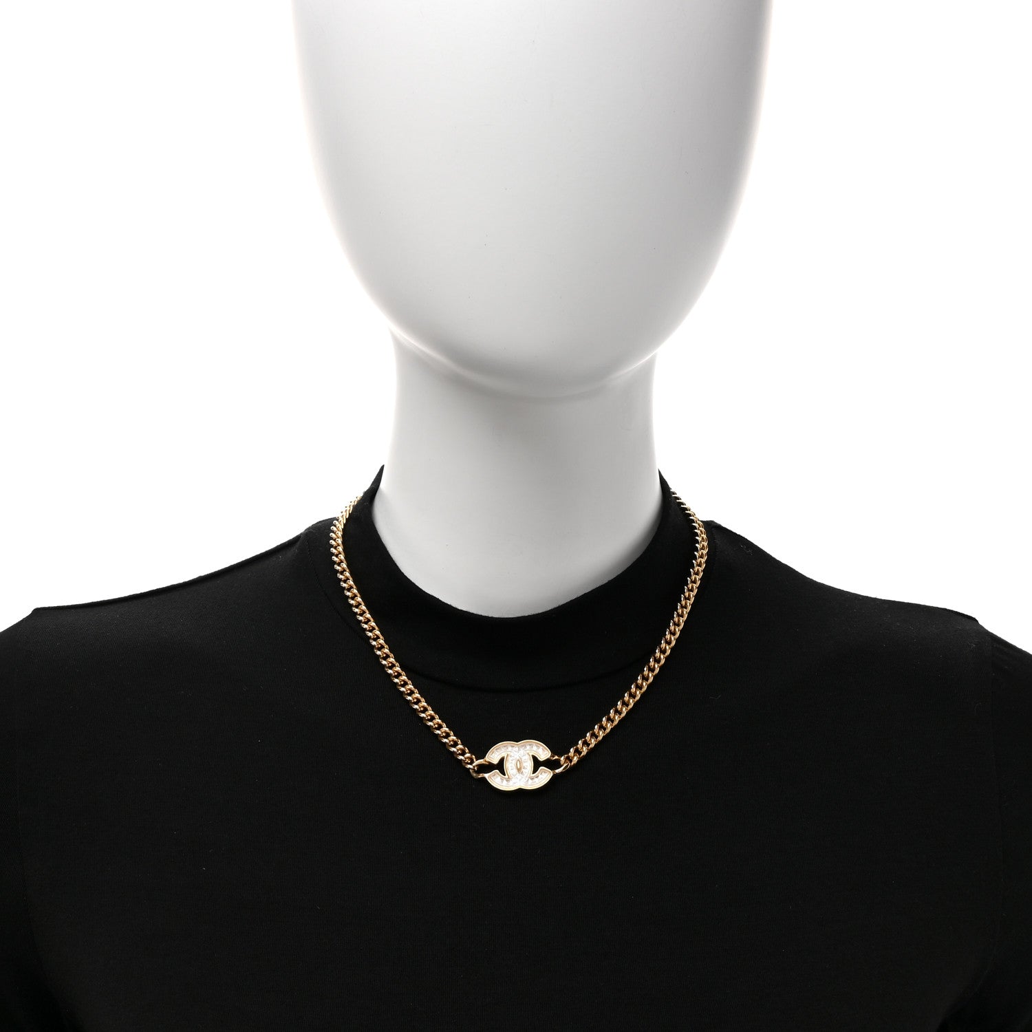 Chanel Metal Chain Link CC Choker Necklace Gold 2 of 5