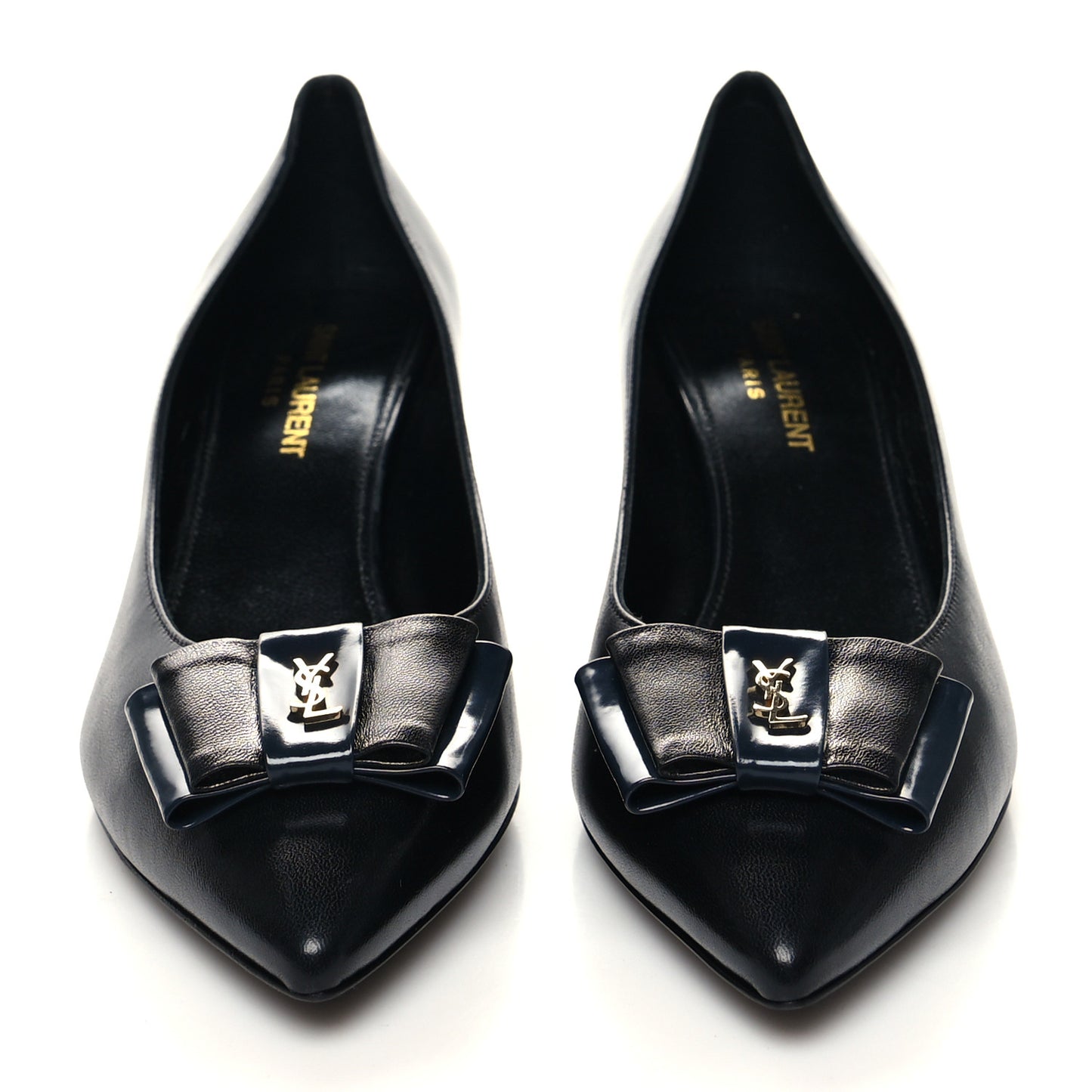 Calfskin Bow Anais Pumps 38 Black Navy