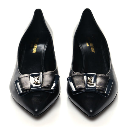 Saint Laurent Calfskin Bow Anais Pumps 38 Black Navy 2 of 10