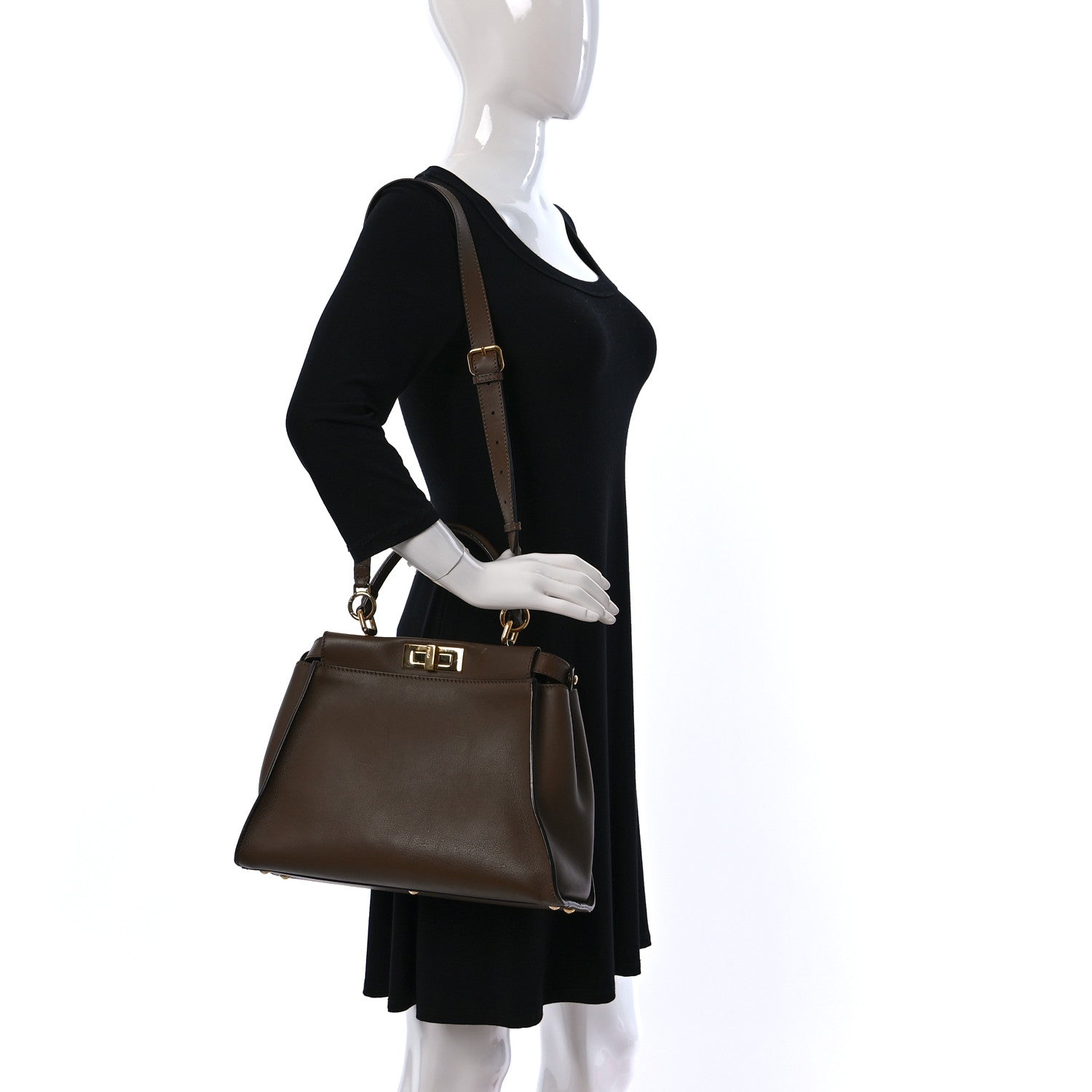 Fendi Vitello Seta Fabric Jacquard Pequin Medium Peekaboo Iconic Satchel Foresta Tobacco 2 of 8