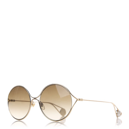 Gucci Round Pearl Tip Sunglasses GG0253S Gold 1 of 8