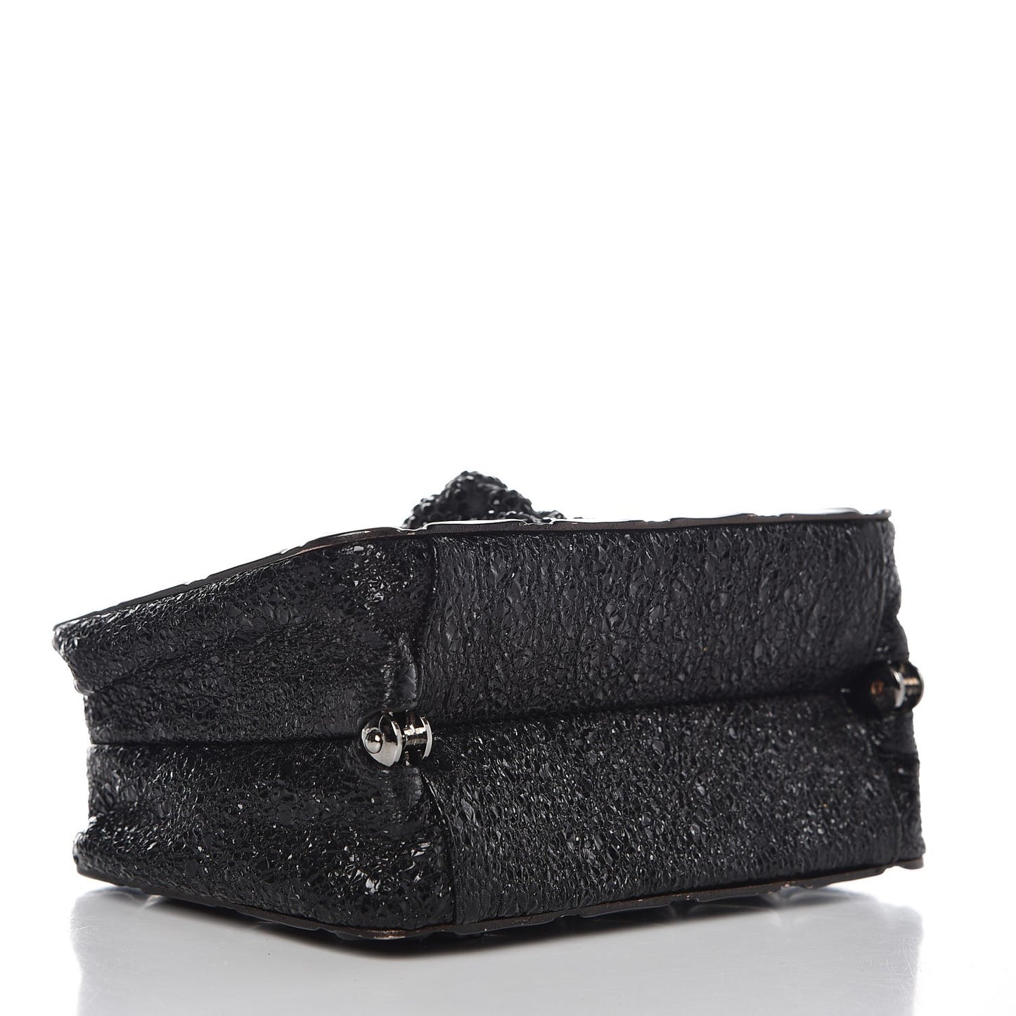 Cracked Calfskin Quilted Crystal Lion Clutch Black