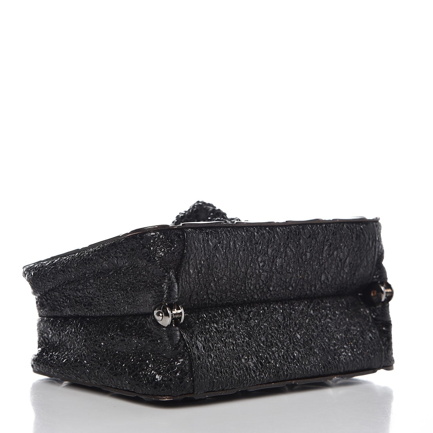 Chanel Cracked Calfskin Quilted Crystal Lion Clutch Black 5 of 9