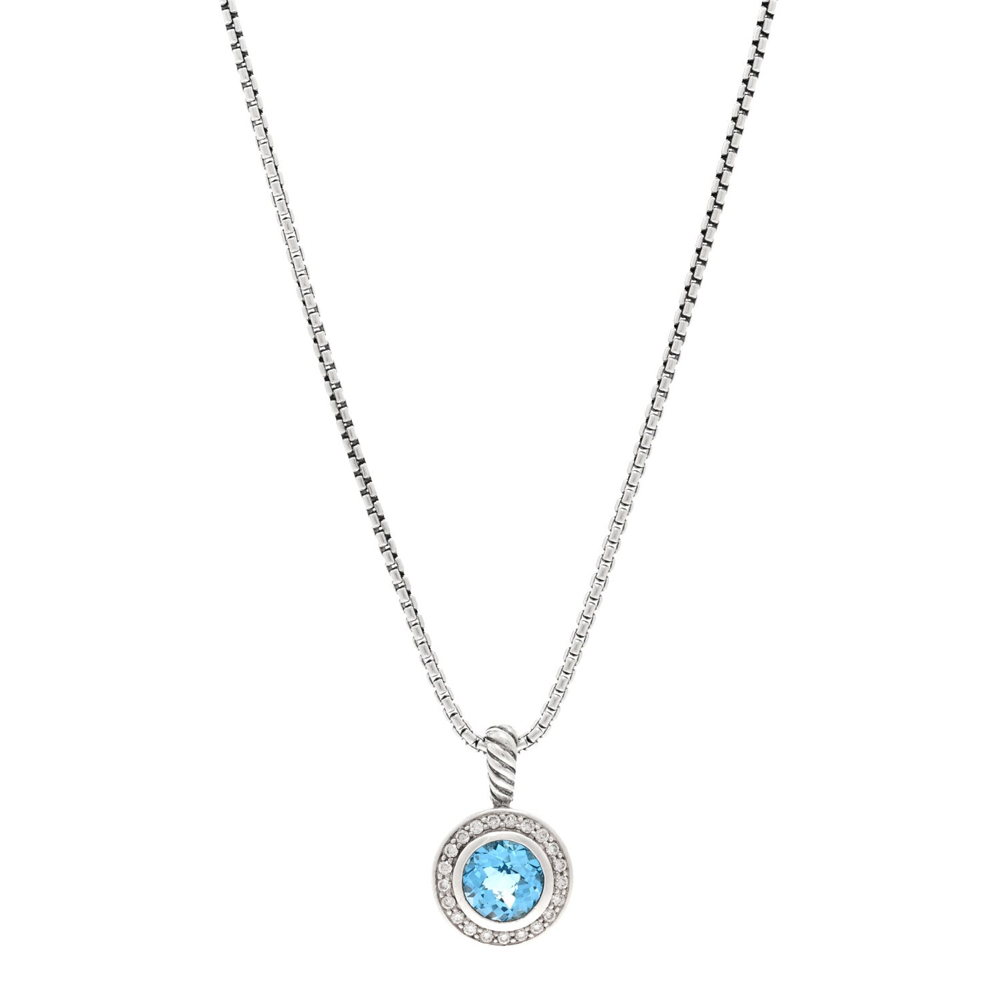 Sterling Silver Diamond Blue Topaz 8mm Petite Cerise Pendant Necklace