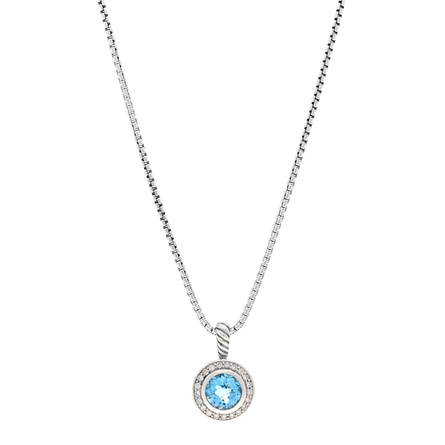 David Yurman Sterling Silver Diamond Blue Topaz 8mm Petite Cerise Pendant Necklace 1 of 4