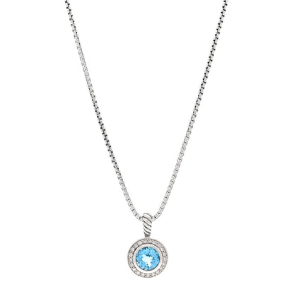 David Yurman Sterling Silver Diamond Blue Topaz 8mm Petite Cerise Pendant Necklace 1 of 4