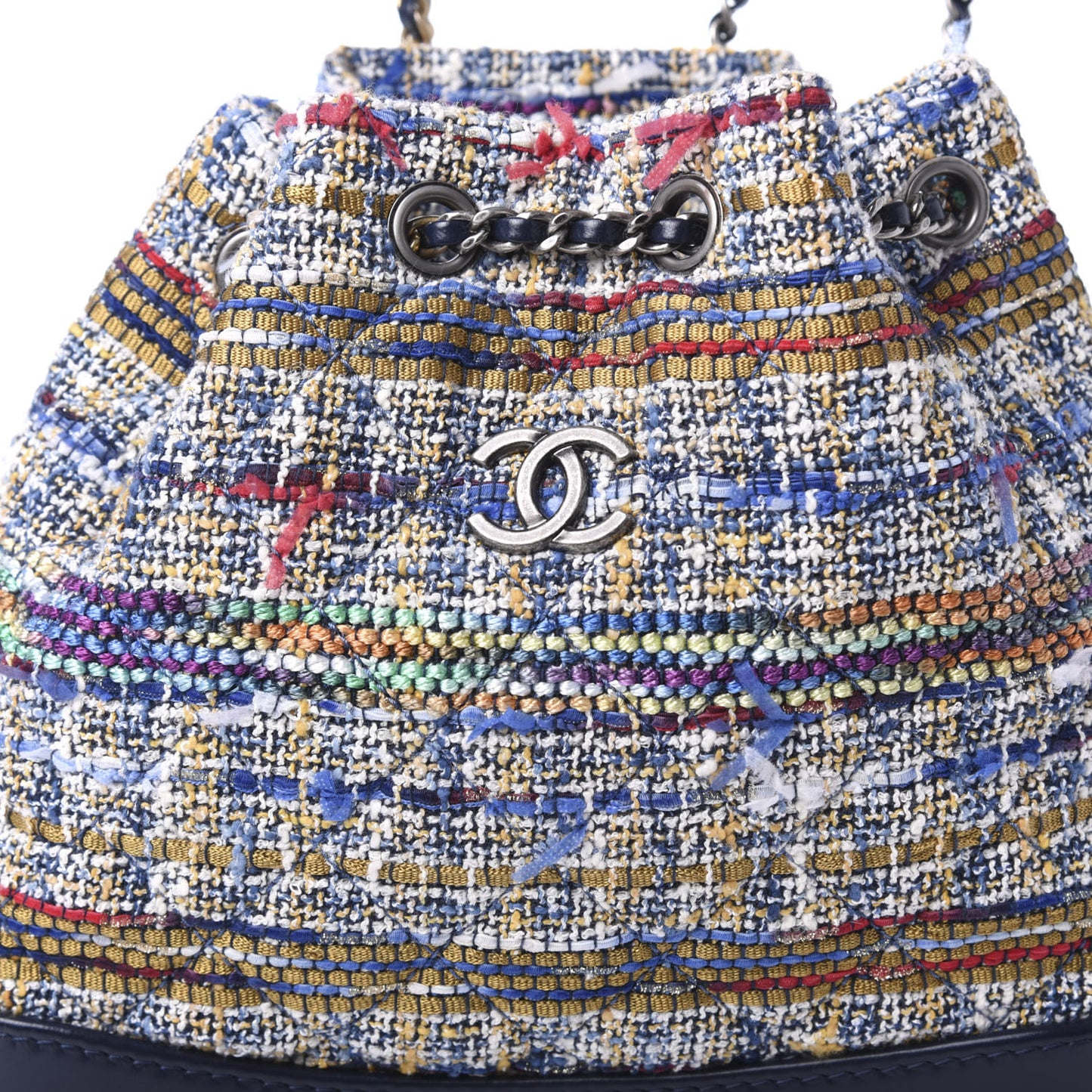 Tweed Calfskin Quilted Gabrielle Backpack Blue Gold Red White